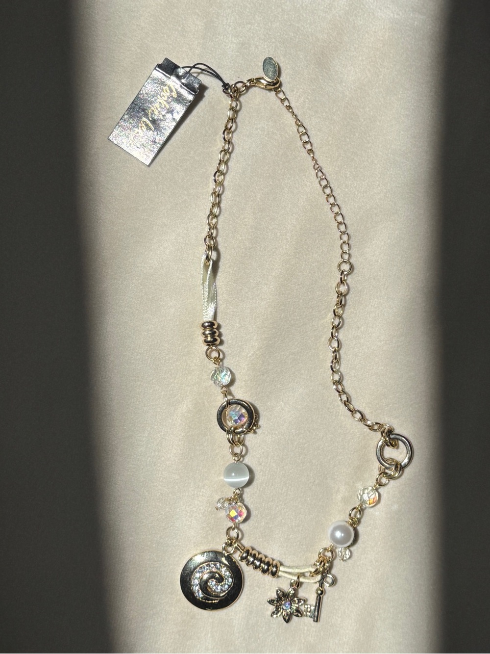 Cookie Lee Gold-Tone Charm Necklace with Crystals and Pearls
